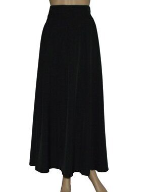 Ranphee Maxi Skirt Women Sz Small Long Black a-line leg slits pockets polyester